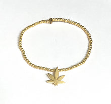 Load image into Gallery viewer, Mini Bead Stretch Bracelet w/ Leaf Pendant (Gold and Sterling Silver)
